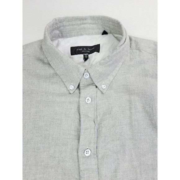 Rag Bone Size XL Men Gray Flannel Button Down Embroidered Logo Long Sleeve Shirt - Picture 5 of 12